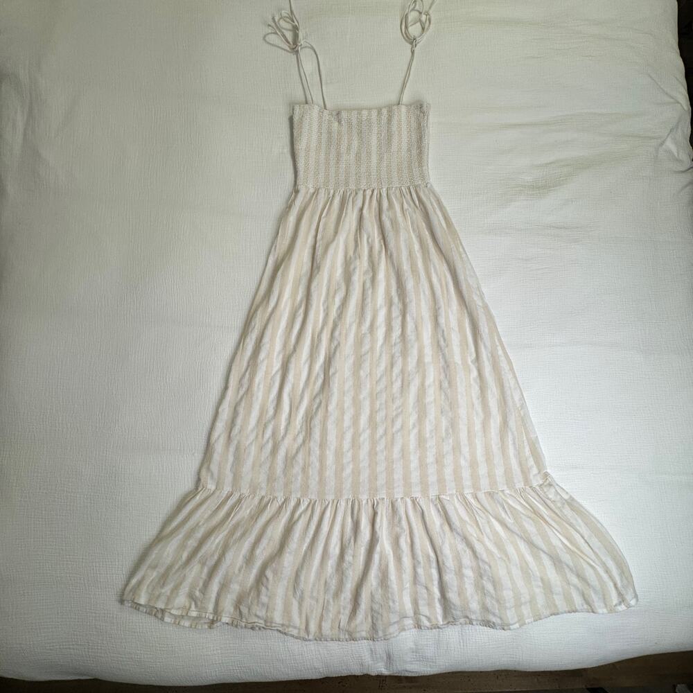 Boohoo Smocked Striped Sundress Maxi Cotton Women’s 6 Tiered Coastal Cottagecore - Picture 13 of 16